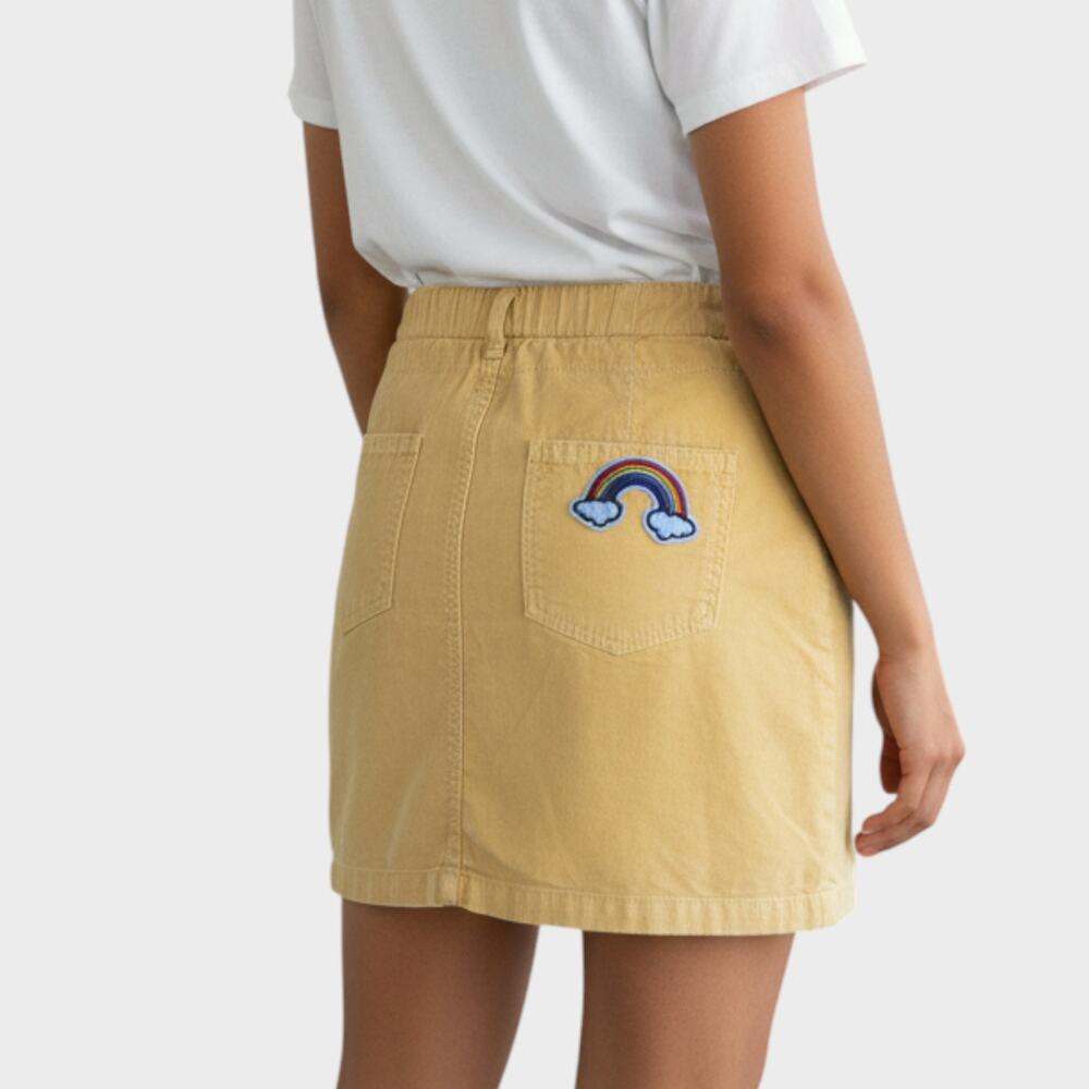 Forever 21 Small Pale Yellow Short Skirt Rainbow Patch